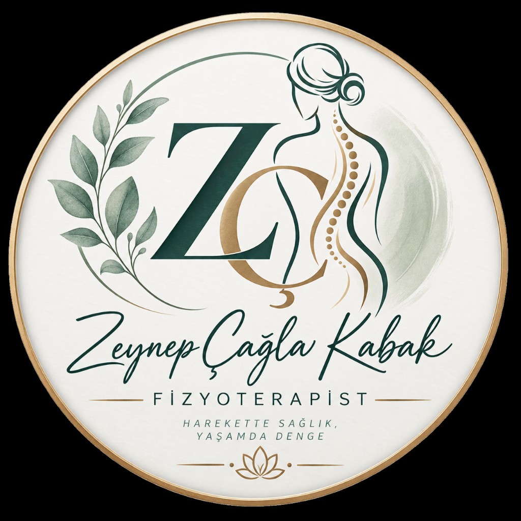 Fzt. Zeynep Çağla Kabak logosu: omurga ve zeytin dalı motifli yuvarlak amblem